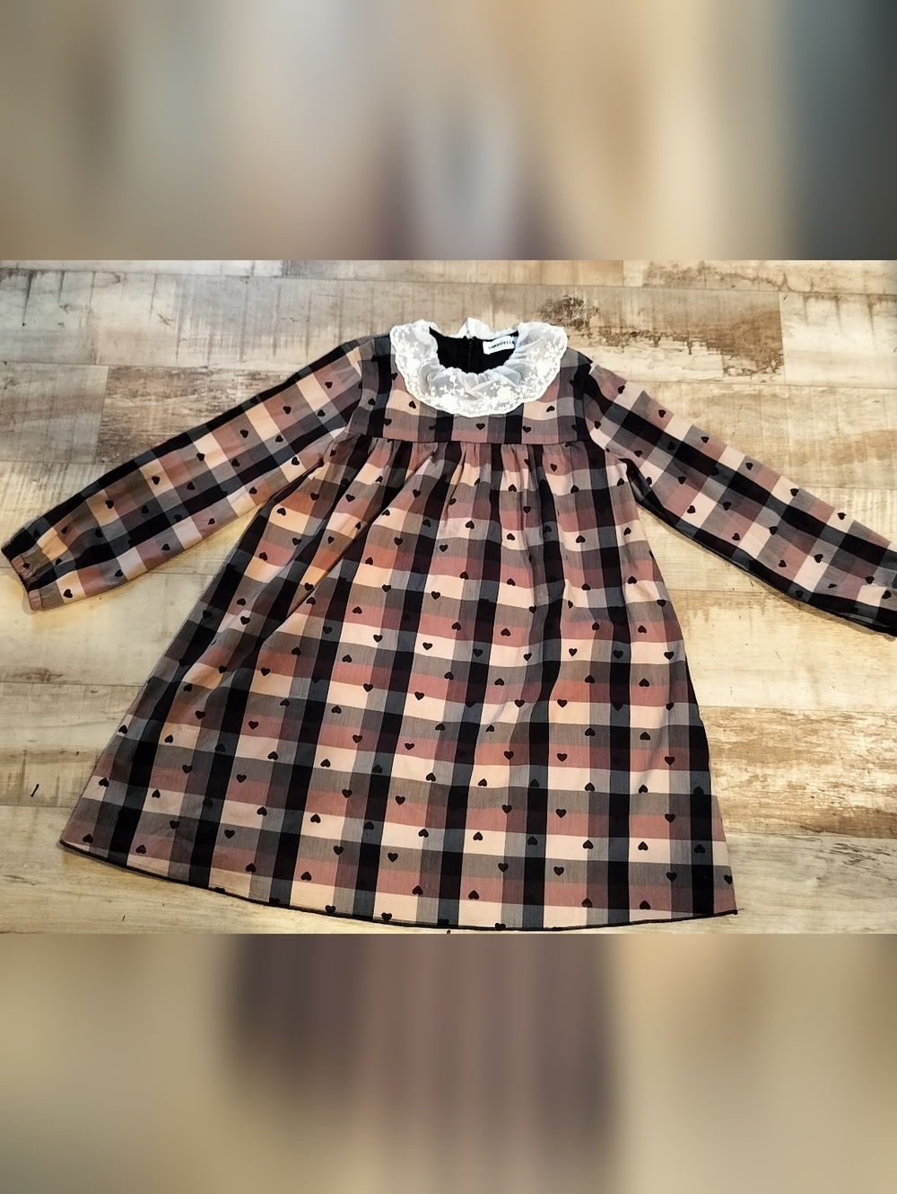 Girls Plaid Lace-Collar Formal Dress - Pink and Black
